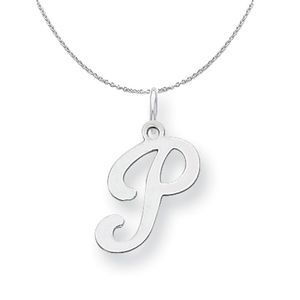 Silver, Sophia Collection, Small Script Initial P Necklace - 20 In